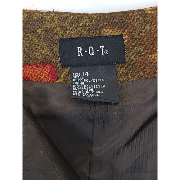 RQT Midi Trumpet Skirt Paisley Floral Women‎ 14 Olive Reds Mature Office Retro - Picture 7 of 10